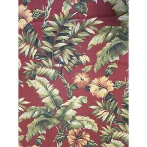 Hibiscus Palm Tropical Floral Red Green Fabric VTG Madison Avenue Designs 3 Yd